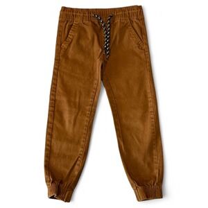 Distortion Boys Jogger Pants Size‎ S (4) Brown Drawstring Waist Casual Fake Zip